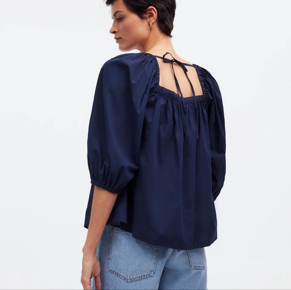Madewell Puff-Sleeve Babydoll Top Navy Size 6 Clean Girl Summer - Picture 13 of 15